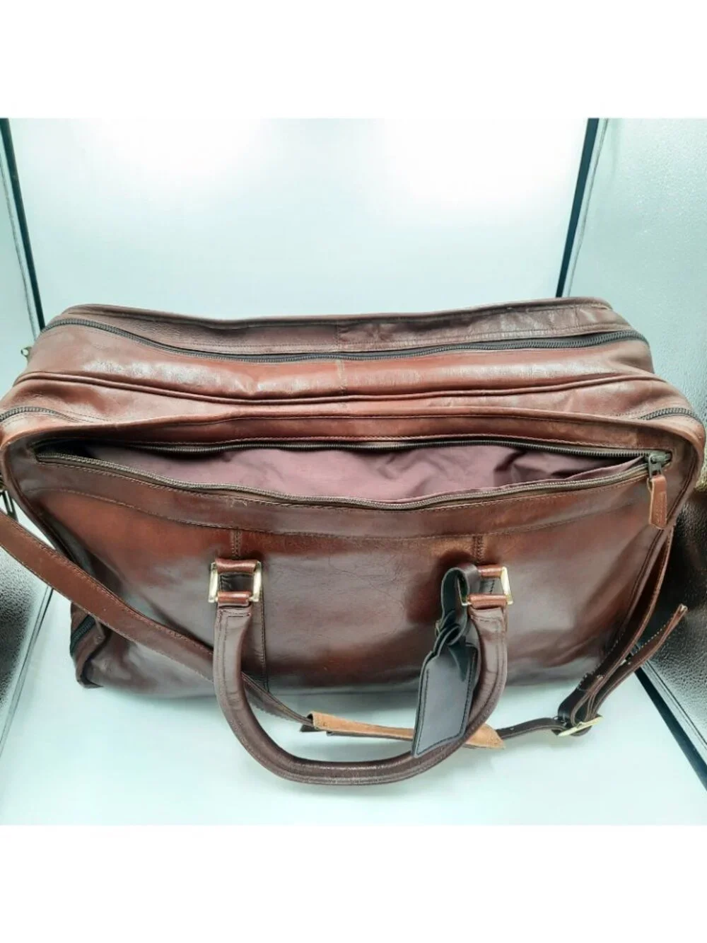 Vintage Tumi Alpha Bag Brown Leather 3 Zip Weekender Duffle Colombia 1975 RARE!